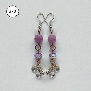 Lavender Bead Drop Earrings with Bee Charm | Boho Handmade Earrings